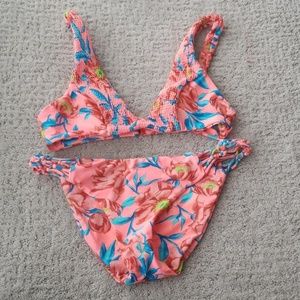 Tori Praver SEAFOAM smocked Tropical Floral Bikini
